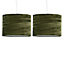 First Choice Lighting Set of 2 Green Crushed Velvet 30cm Pendant Lightshades
