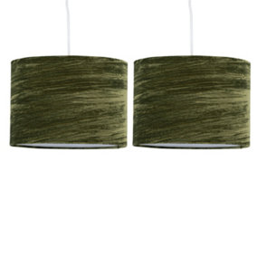 First Choice Lighting Set of 2 Green Crushed Velvet 33cm Pendant Lightshades
