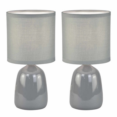 First Choice Lighting Set of 2 Grey Ceramic Table Lamp With Shades