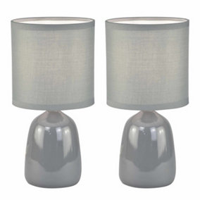 First Choice Lighting Set of 2 Grey Ceramic Table Lamp With Shades