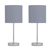 First Choice Lighting Set of 2 Grey Chrome Grey Stick Table Lamp With Shades