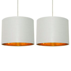 First Choice Lighting Set of 2 Grey Copper Grey 25 cm Easy Fit Fabric Pendant Shades