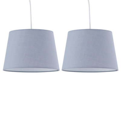 First Choice Lighting Set of 2 Grey Cotton 23cm Tapered Cylinder Pendant or Lamp Shades