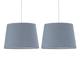 First Choice Lighting - Set of 2 Grey Cotton 28cm Tapered Cylinder Pendant or Lamp Shades