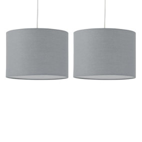 First Choice Lighting Set of 2 Grey Grey 25 cm Easy Fit Fabric Pendant Shades