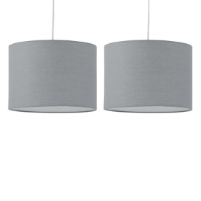 First Choice Lighting Set of 2 Grey Grey 30 cm Easy Fit Fabric Pendant Shades