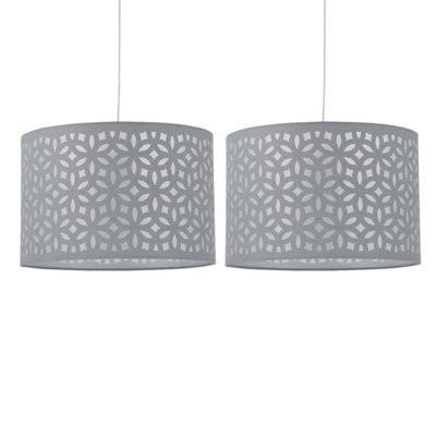 First Choice Lighting Set of 2 Grey Laser Cut 25cm Pendant Lightshades