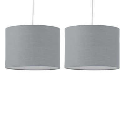 First Choice Lighting Set of 2 Grey Textured Cotton 25cm Pendant Lightshades