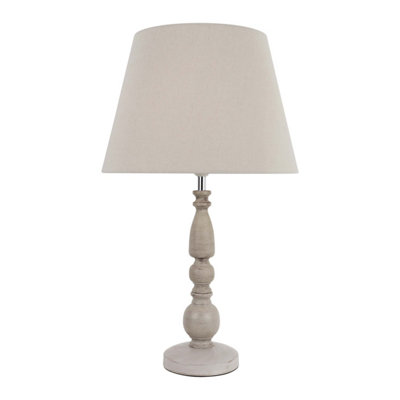 First Choice Lighting Set of 2 Grey Wash Wood Effect 59cm Table Lamps with And Grey Cotton Shade
