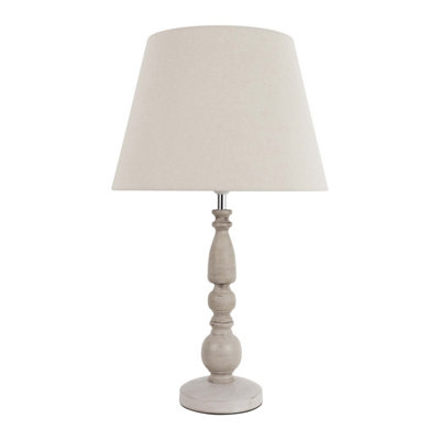 First Choice Lighting Set of 2 Grey Wash Wood Effect 59cm Table Lamps with And Grey Cotton Shade