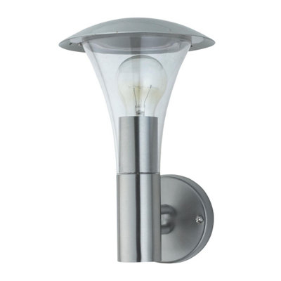 First Choice Lighting Set of 2 Halo Stainless Steel Clear IP44 Outdoor Wall Lights