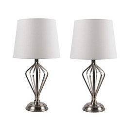 First Choice Lighting Set of 2 Harp Satin Nickel Ivory Touch Table Lamp With Shades