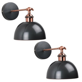 First Choice Lighting Set of 2 Honiton Nickel Antique Copper Wall Lights