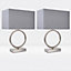 First Choice Lighting Set of 2 Hoop Satin Nickel Light Grey Table Lamp With Shades