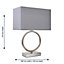 First Choice Lighting Set of 2 Hoop Satin Nickel Light Grey Table Lamp With Shades