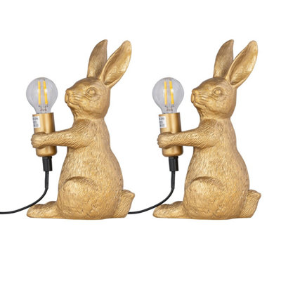 First Choice Lighting Set of 2 Hop Hop Gold Bunny Rabbit Lamps