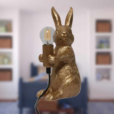 First Choice Lighting Set of 2 Hop Hop Gold Bunny Rabbit Lamps