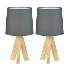 First Choice Lighting Set of 2 Hubert Wood Grey Table Lamp With Shades