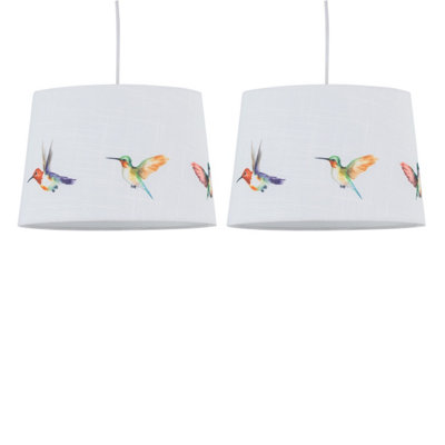 First Choice Lighting Set of 2 Hummingbird Bird Print Linen Easy Fit 28cm Pendant or Table Lamp Shades