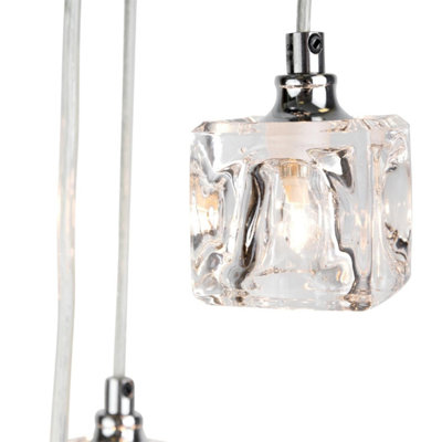 First Choice Lighting Set of 2 Ice Cube Chrome Ice Cube Glass 5 Light Ceiling Pendant Lights