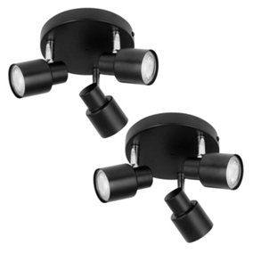 First Choice Lighting Set of 2 Irwin Black 3 Light IP44 Bathroom Ceiling Spotlights