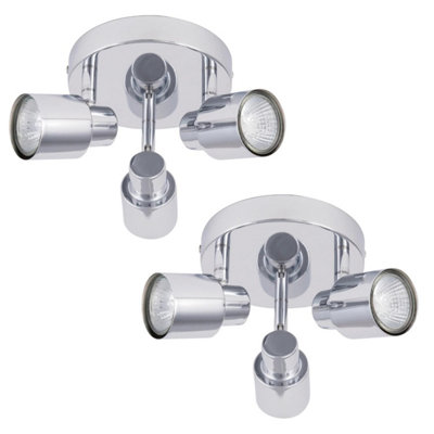 First Choice Lighting Set of 2 Irwin Chrome 3 Light IP44 Bathroom Ceiling Spotlights