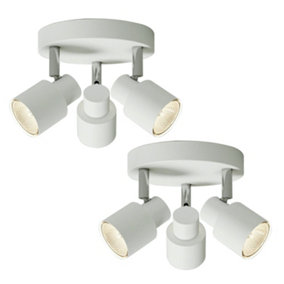 First Choice Lighting Set of 2 Irwin White 3 Light IP44 Bathroom Round Spotlight Plates