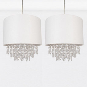 First Choice Lighting Set of 2 Ivory Faux Silk Jewelled Pendant Shades