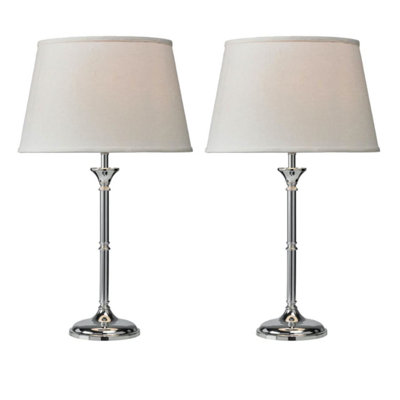 First Choice Lighting Set of 2 Jasmin 52cm Chrome Table Lamps with Ivory Shades