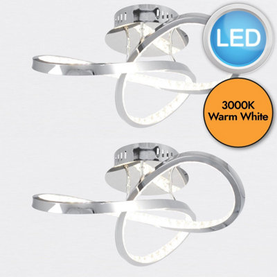 First Choice Lighting Set of 2 Jewelled Chrome LED Loop Ceiling Lights