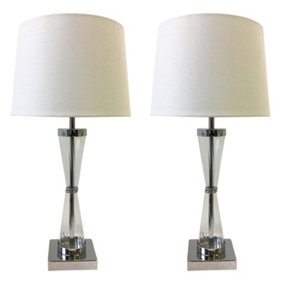 First Choice Lighting Set of 2 Jive Chrome Clear White Touch Table Lamp With Shades