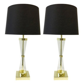 First Choice Lighting Set of 2 Jive Gold Clear Glass Black Touch Table Lamp With Shades