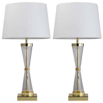 First Choice Lighting Set of 2 Jive Gold Clear Glass White Touch Table Lamp With Shades