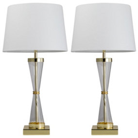 First Choice Lighting Set of 2 Jive Gold Clear Glass White Touch Table Lamp With Shades