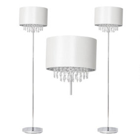 First Choice Lighting Set of 2 Joyce Chrome Clear Off White Floor Lamps