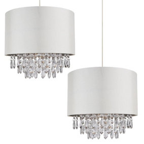 First Choice Lighting Set of 2 Joyce Clear Cream 30 cm Easy Fit Jewelled Pendant Shades