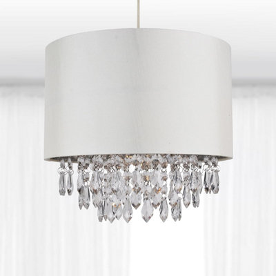 First Choice Lighting Set of 2 Joyce Clear Cream 30 cm Easy Fit Jewelled Pendant Shades