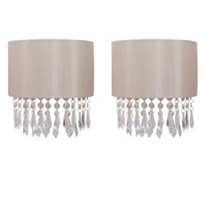 First Choice Lighting Set of 2 Joyce Clear Gold Clear Beaded Crystal Style Strings Wall Lights