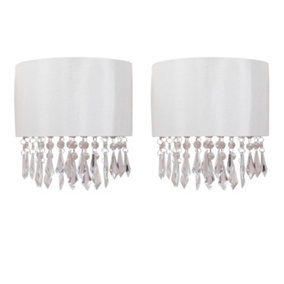 First Choice Lighting Set of 2 Joyce Clear Ivory Clear Beaded Crystal Style Strings Wall Lights