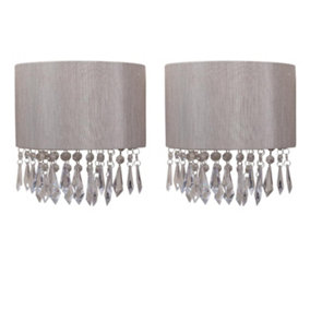 First Choice Lighting Set of 2 Joyce Clear Silver Clear Beaded Crystal Style Strings Wall Lights