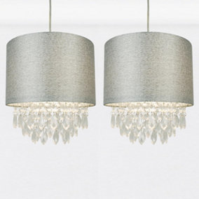 First Choice Lighting Set of 2 Joyce Clear Sparkle Grey Easy Fit Jewelled Pendant Shades