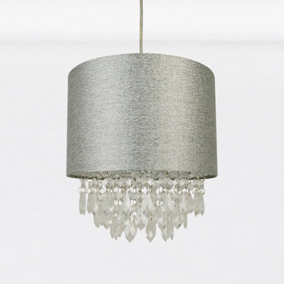 First Choice Lighting Set of 2 Joyce Clear Sparkle Grey Easy Fit Jewelled Pendant Shades