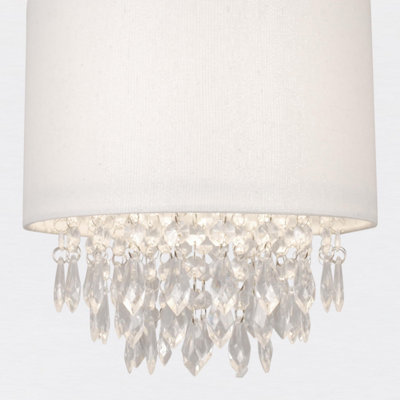 First Choice Lighting Set of 2 Joyce Clear Sparkle Off White Easy Fit Jewelled Pendant Shades