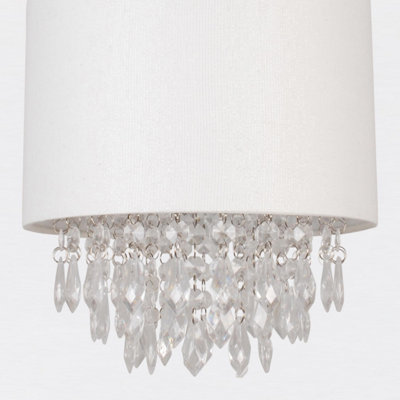 First Choice Lighting Set of 2 Joyce Clear Sparkle Off White Easy Fit Jewelled Pendant Shades