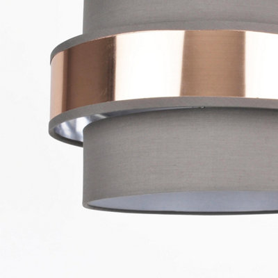 First Choice Lighting Set of 2 Jupiter Brushed Copper Grey 2 Tier Easy Fit Fabric Pendant Shades