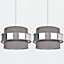 First Choice Lighting Set of 2 Jupiter Brushed Silver Grey 2 Tier Easy Fit Fabric Pendant Shades