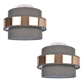 First Choice Lighting Set of 2 Jupiter Chrome Brushed Copper Grey 2 Tier Flush Ceiling Lights