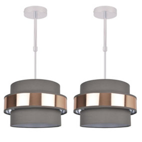 First Choice Lighting Set of 2 Jupiter Chrome Brushed Copper Grey Adjustable 2 Tier Flush Ceiling Lights