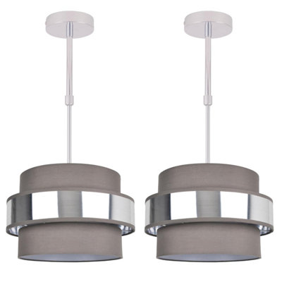 First Choice Lighting Set of 2 Jupiter Chrome Brushed Silver Grey Adjustable 2 Tier Flush Ceiling Lights