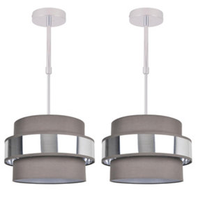 First Choice Lighting Set of 2 Jupiter Chrome Brushed Silver Grey Adjustable 2 Tier Flush Ceiling Lights